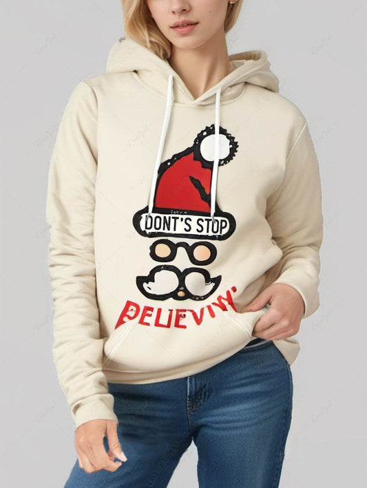 Plus Size Christmas Hat Santa Claus Letters Printed Pullover Long Sleeves Hoodie