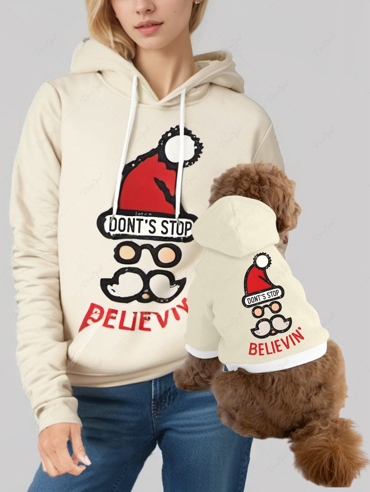 Christmas Hat Santa Claus Letters Print Hoodie Dog And Owner Matching Outfits