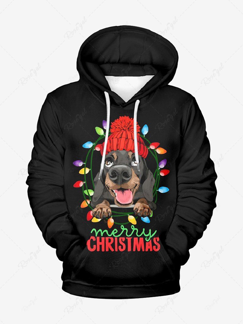 Christmas Light Hat Dog Letter Print Hoodie Dog And Owner Matching Outfits