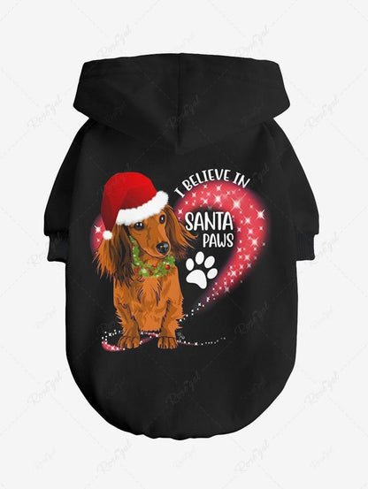 Pet's Christmas Hat Dog Letters Paw Glitter Stars Printed Button Hoodie