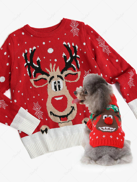 Christmas Tree Elk Snowflake Print Sweater Dog and Owner Matching Outfits