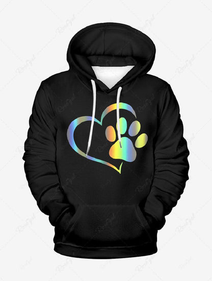 Plus Size Heart Foot Printed Drawstring Pocket Hoodie