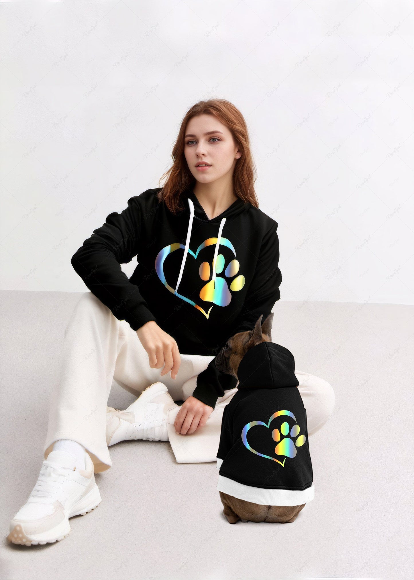 Heart Foot Print Hoodie Dog and Owner Matching Outfits