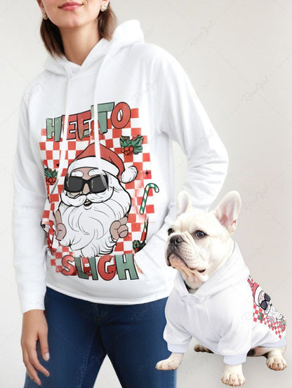 Christmas Plaid Letters Santa Claus Print Hoodie Dog And Owner Matching Outfits