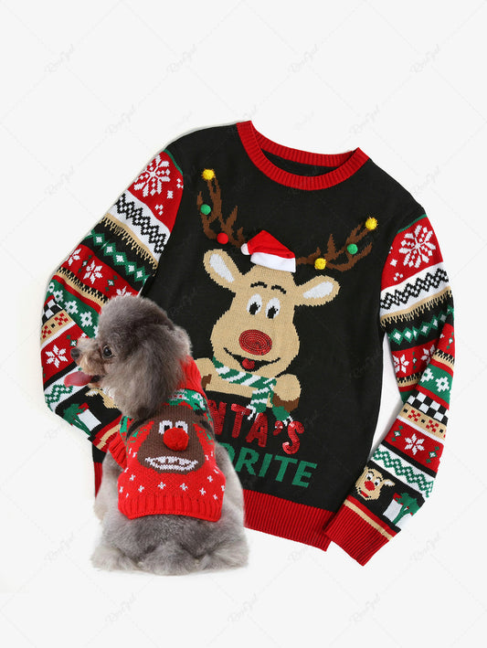 Ugly Funny Christmas Tree Elk Snowflake Print Sweater Dog and Owner Matching Outfits