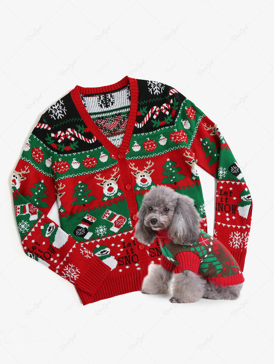 Christmas Snowflake Ugly Funny Elk Print Cardigan and Sweater Dog and Owner Matching Outfits