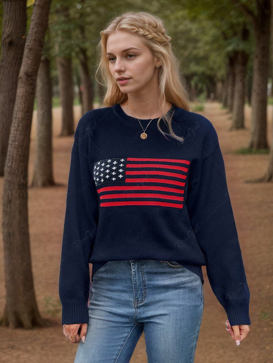 Patriotic American Flag Printed Sweater