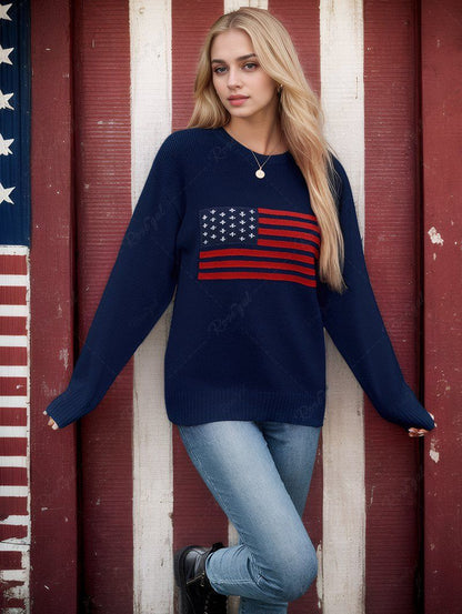 Patriotic American Flag Printed Sweater