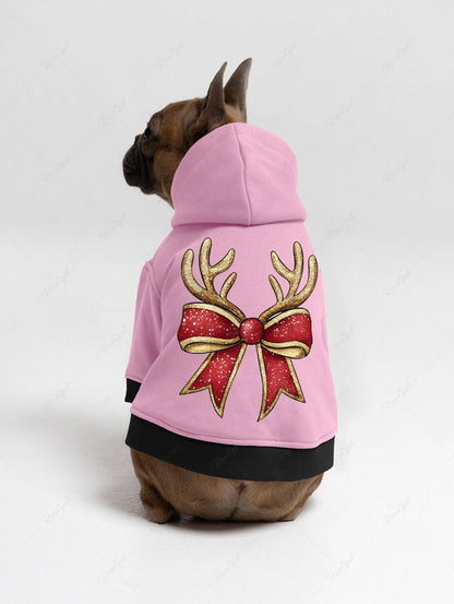 Pet's Christmas Elk Bowknot Printed Contrast Piping Button Hoodie