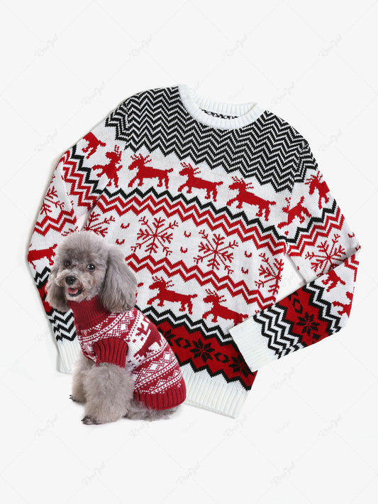 Christmas Snowflake Elk Zig Zag Fair Isle Print Sweater Dog and Owner Matching Outfits