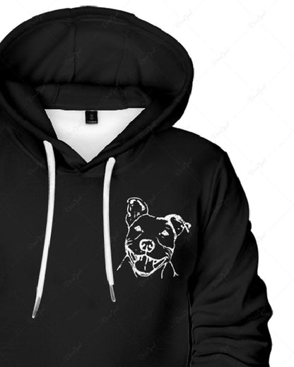 Plus Size Dog Letters Printed Pocket Drawstring Pullover Long Sleeves Hoodie For Men