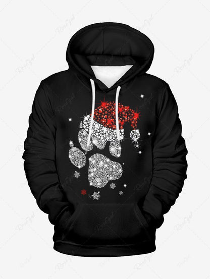 Plus Size Glitter Sparkling Rhinestone Christmas Hat Snowflake Paw Printed Pullover Long Sleeves Hoodie