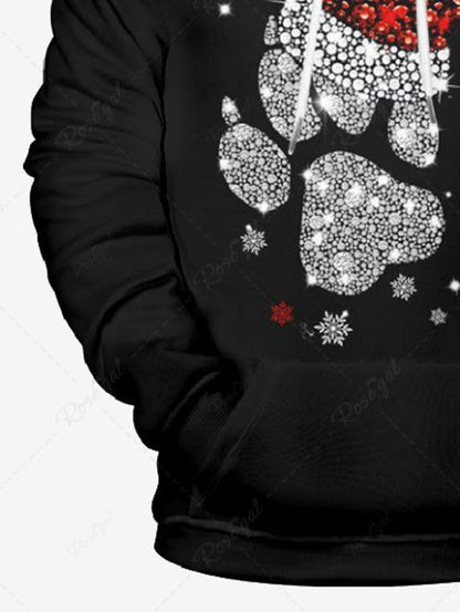 Plus Size Glitter Sparkling Rhinestone Christmas Hat Snowflake Paw Printed Pullover Long Sleeves Hoodie