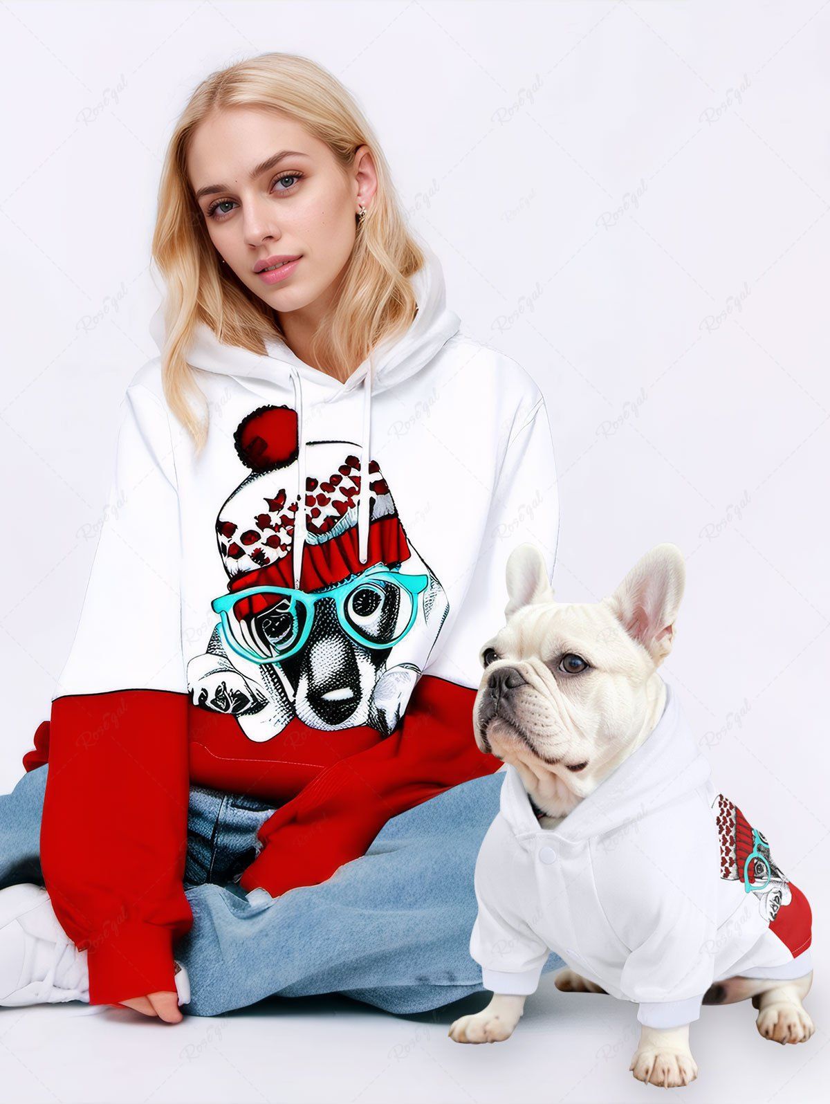 Christmas Animal Heart Hat Print Hoodie Dog And Owner Matching Outfits