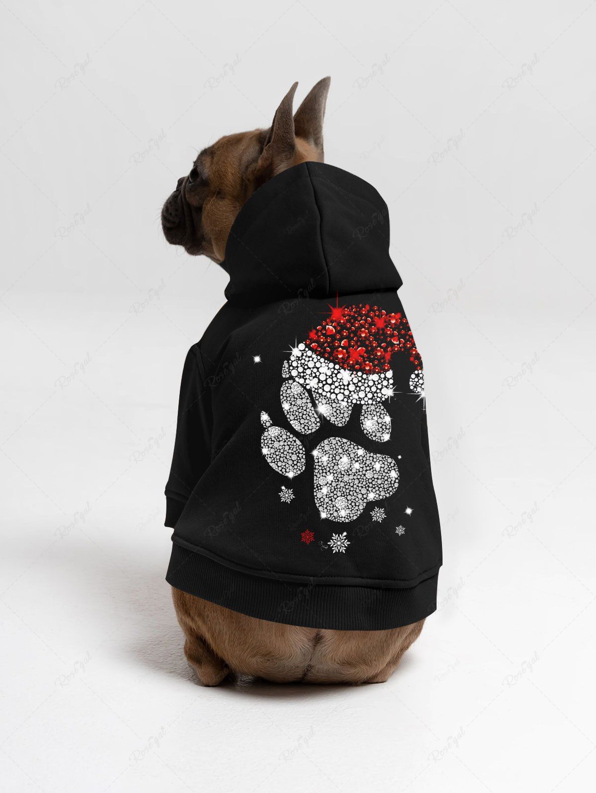 Pet's Glitter Sparkling Rhinestone Christmas Hat Snowflake Paw Printed Button Hoodie