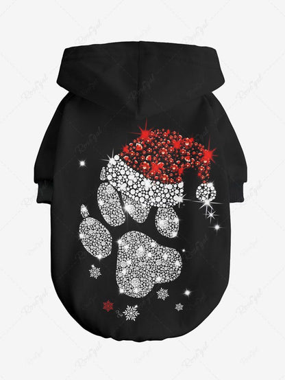 Pet's Glitter Sparkling Rhinestone Christmas Hat Snowflake Paw Printed Button Hoodie