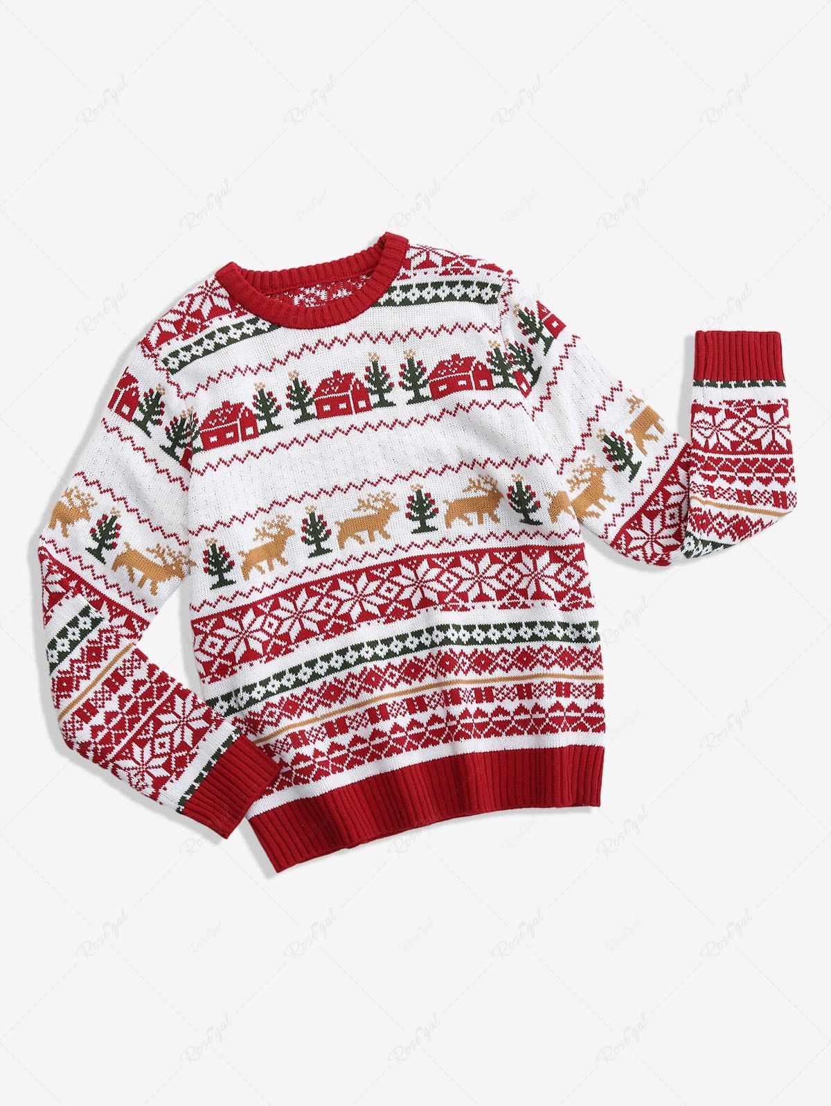 Christmas Tree Elk Snowflake House Geometric Striped Graphic Pullover Long Sleeves Knit Sweater