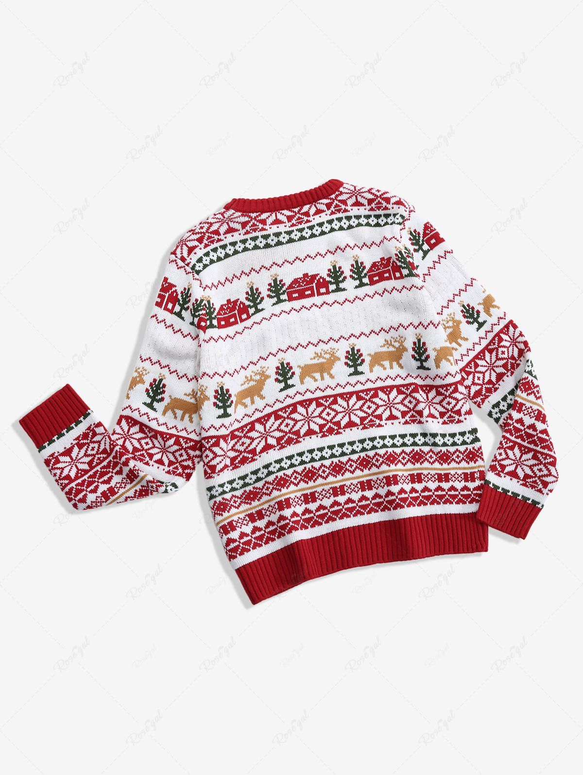 Christmas Tree Elk Snowflake House Geometric Striped Graphic Pullover Long Sleeves Knit Sweater