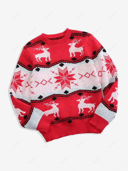 Christmas Elk Snowflake Striped Geometric Jacquard Graphic Pullover Long Sleeves Knit Sweater