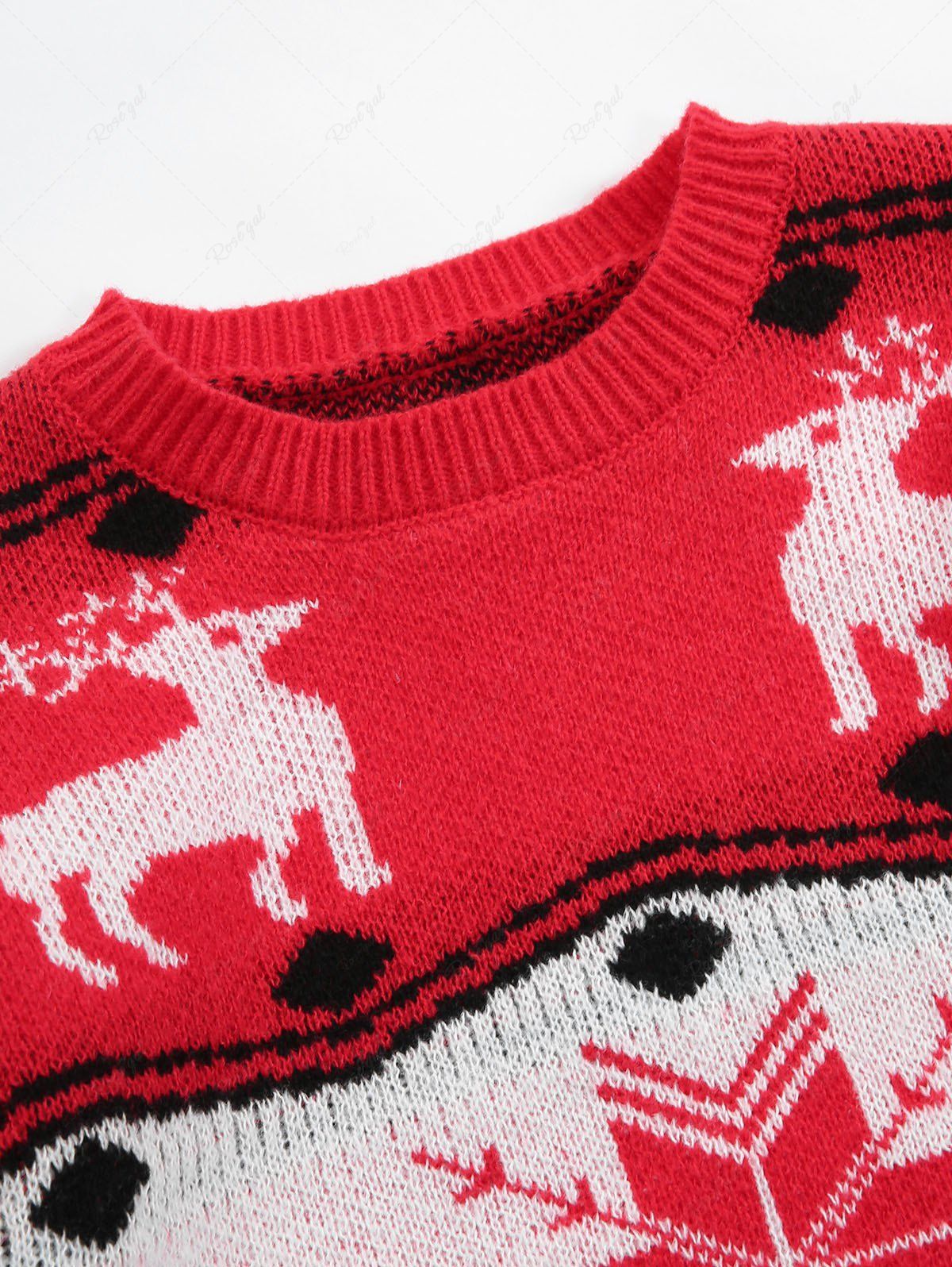 Christmas Elk Snowflake Striped Geometric Jacquard Graphic Pullover Long Sleeves Knit Sweater