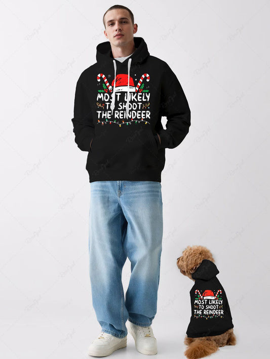 Christmas Hat Light Candy Holy Fruit Letters Printed Hoodies Dog and Owner Matching Outfits