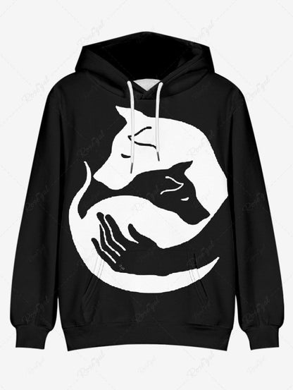 Plus Size Dog Hands Printed Pocket Drawstring Pullover Long Sleeves Hoodie