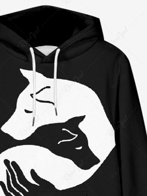 Plus Size Dog Hands Printed Pocket Drawstring Pullover Long Sleeves Hoodie