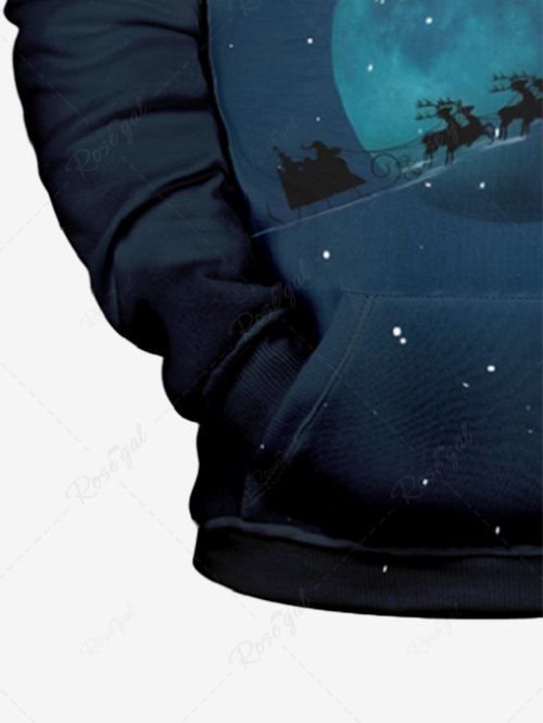 Plus Size Christmas Hat Galaxy Moon Elk Sled Printed Pocket Drawstring Hoodie For Men