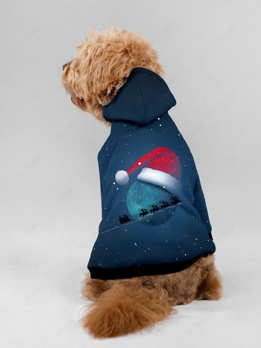 Pet's Christmas Hat Galaxy Moon Elk Sled Printed Hoodie