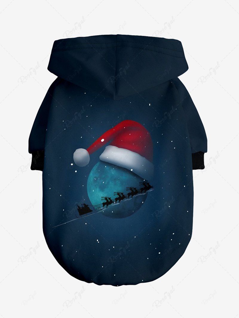 Pet's Christmas Hat Galaxy Moon Elk Sled Printed Hoodie