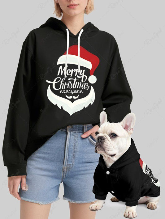 Christmas Hat Letters Santa Claus Print Hoodie Dog And Owner Matching Outfits