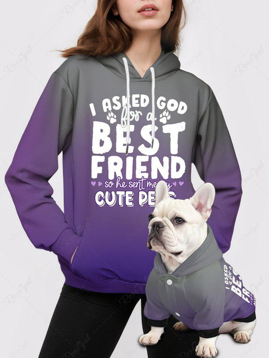 Letter Paw Ombre Print Hoodie Dog And Owner Matching Outfits