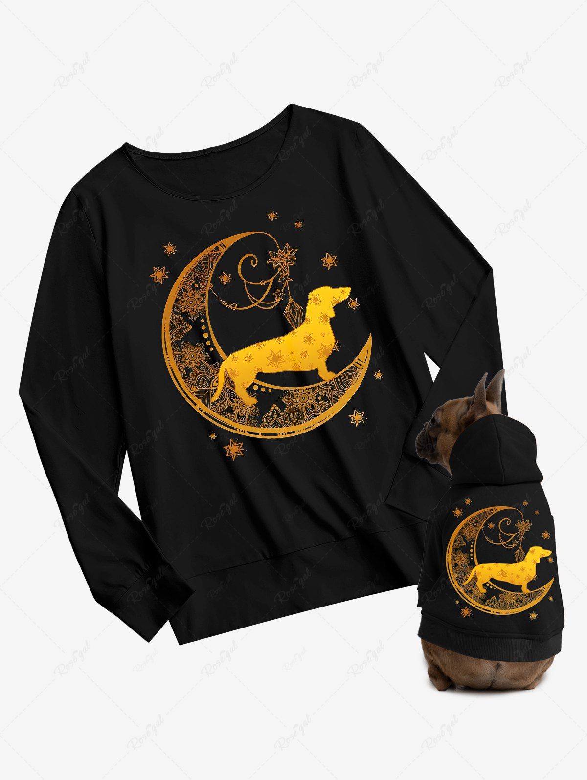 Moon Star Floral Dog Print T-shirt Hoodie Dog And Owner Matching Outfits