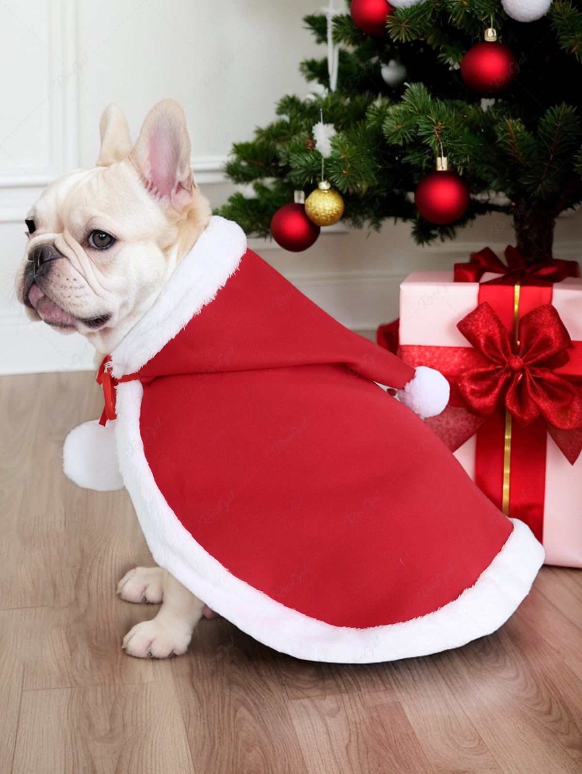 Pet's Christmas Costume Fleece Trim Tie Hooded Cape Cloak