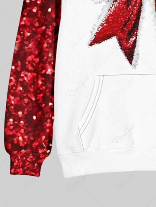 Plus Size Christmas Bowknot Sparkling Sequin 3D Printed Pocket Drawstring Hoodie