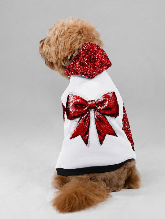 Pet's Christmas Bowknot Sparkling Sequin 3D Printed Hoodie