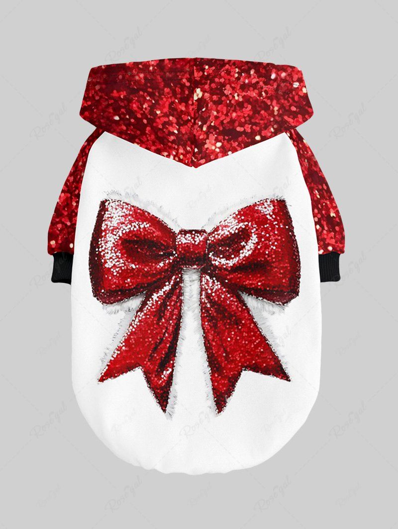 Pet's Christmas Bowknot Sparkling Sequin 3D Printed Hoodie