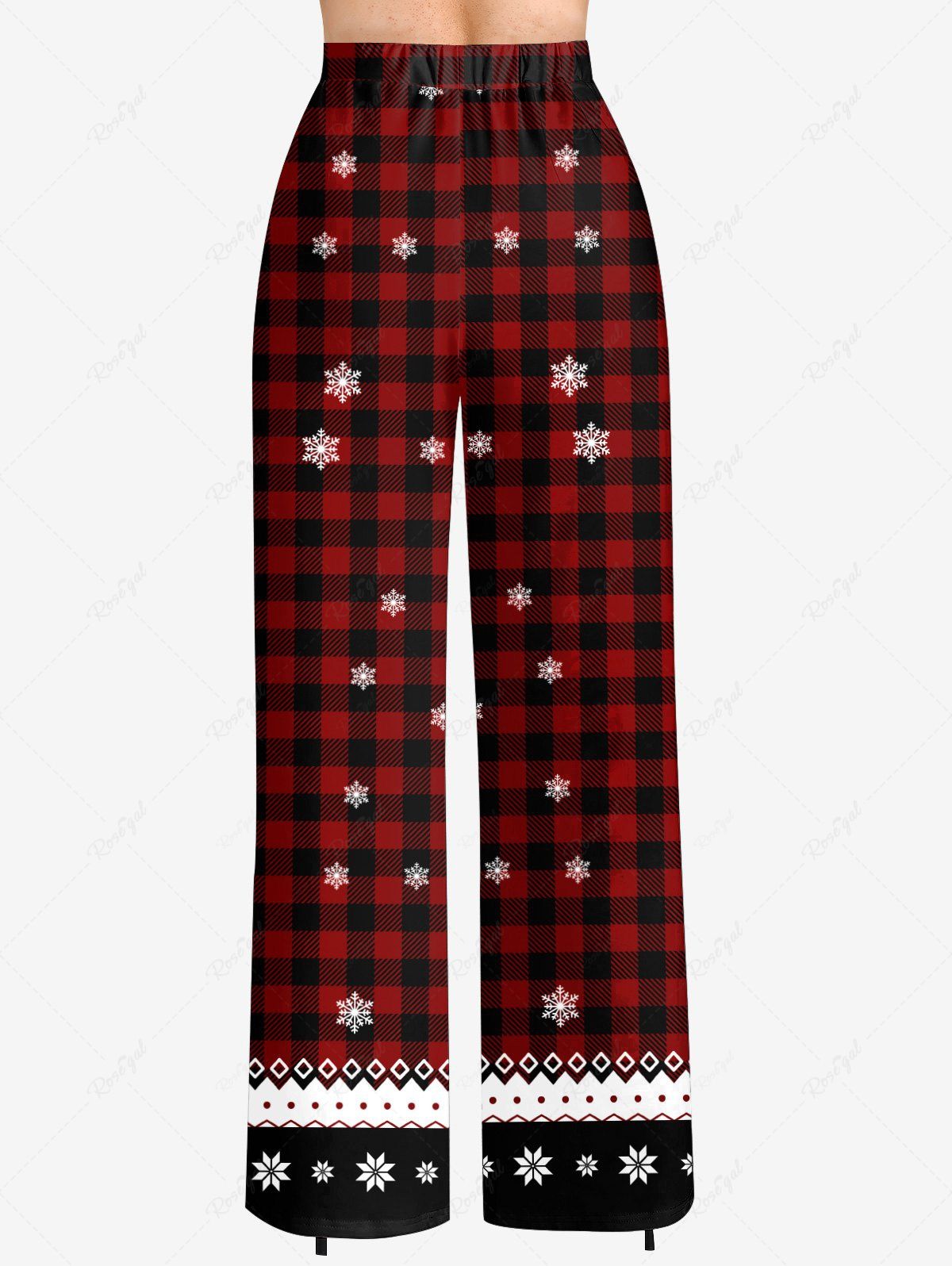 Plus Size Christmas Elk Snowflake Plaid Printed Drawstring Wide Leg Pants