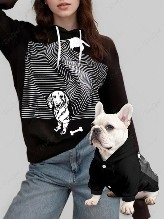 Striped Carpet Bone Print Hoodie Dog And Owner Matching Outfits