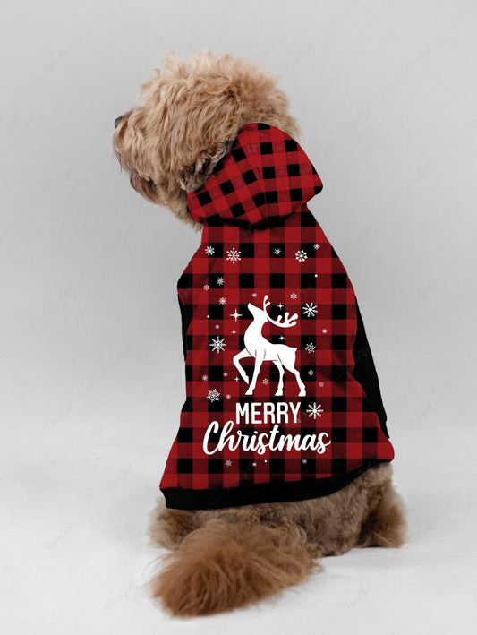 Pet's Christmas Elk Snowflake Plaid Printed Hoodie