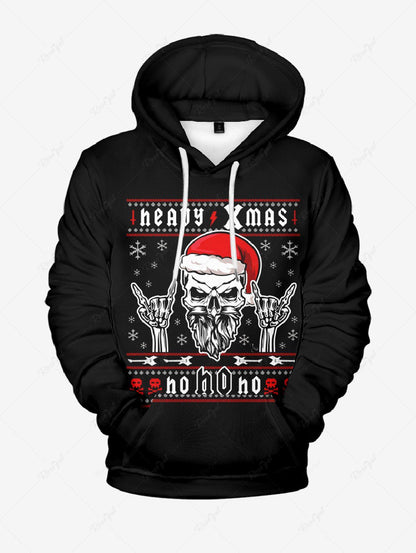 Plus Size Christmas Hat Snowflake Skull Santa Claus Letters Printed Pullover Long Sleeves Hoodie For Men