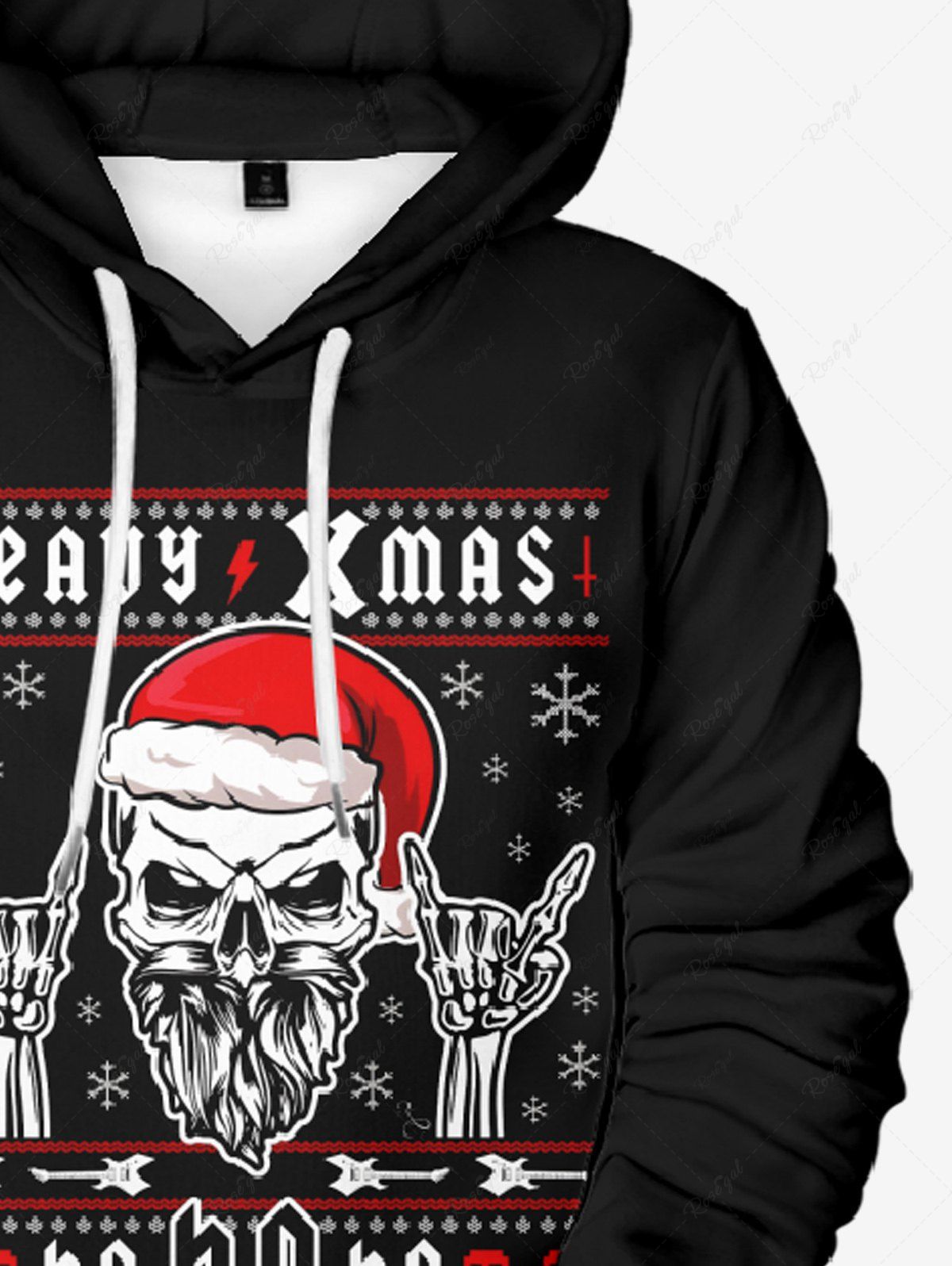 Plus Size Christmas Hat Snowflake Skull Santa Claus Letters Printed Pullover Long Sleeves Hoodie For Men