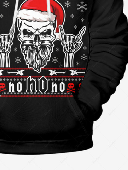 Plus Size Christmas Hat Snowflake Skull Santa Claus Letters Printed Pullover Long Sleeves Hoodie For Men