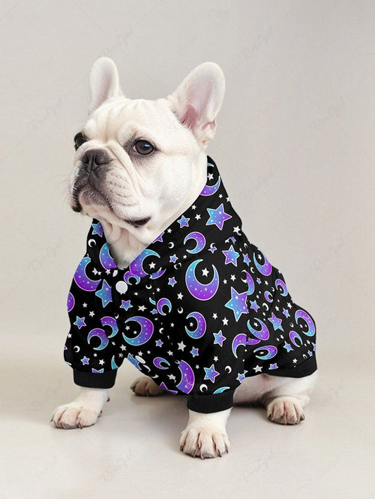 Pet's Ombre Moon Stars Printed Button Hoodie