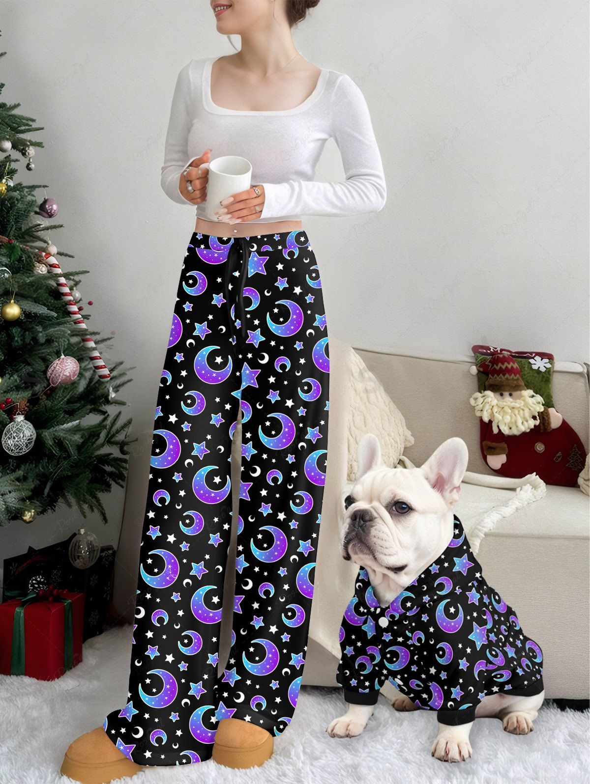 Ombre Moon Stars Print Hoodie Pants Dog And Owner Matching Outfits