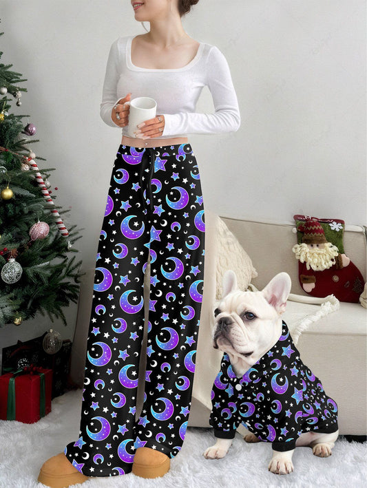 Ombre Moon Stars Print Hoodie Pants Dog And Owner Matching Outfits