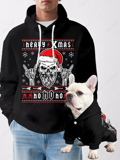 Christmas Hat Snowflake Skull Santa Claus Letters Print Hoodie Dog And Owner Matching Outfits