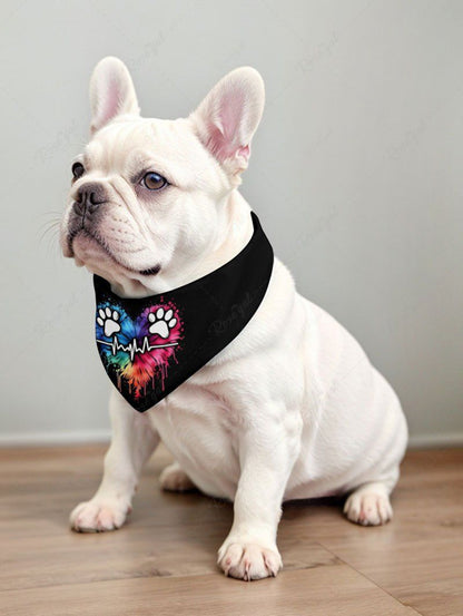 Colorful Heart Foot Print Bibs Bandana and Pants Dog and Owner Matching Outfits