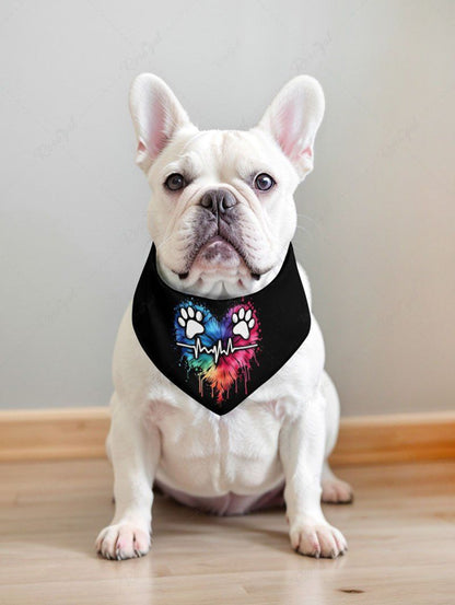 Colorful Heart Foot Print Bibs Bandana and Pants Dog and Owner Matching Outfits