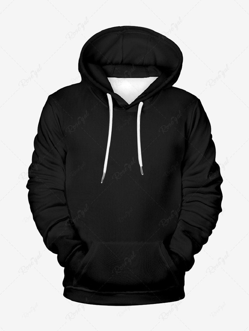 Plus Size Wings Letters Printed Pocket Drawstring Hoodie For Men